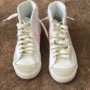 Nike White and Pink High-Top Sneakers with Padded Ankle